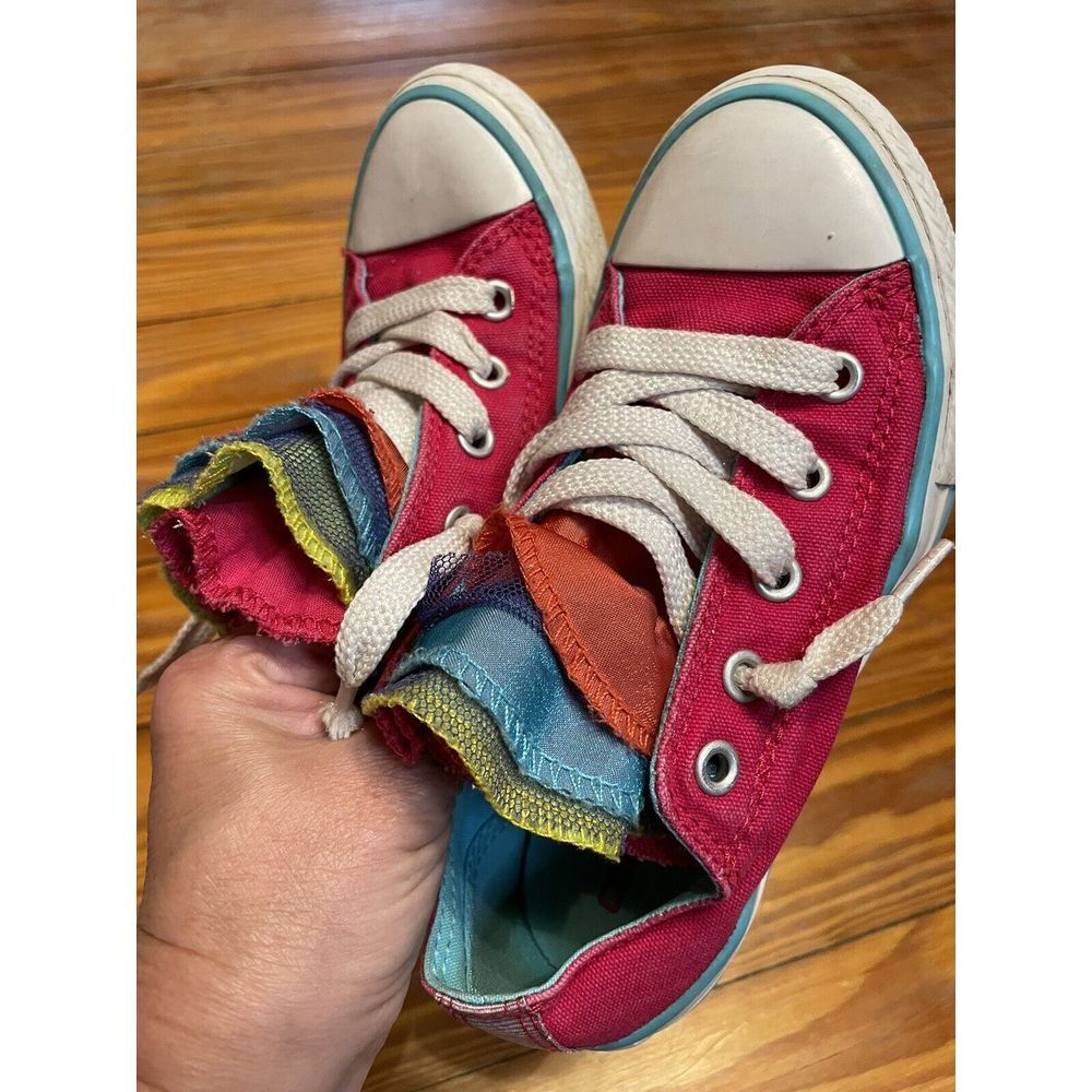 Converse All Star Hot Pink Low Top Shoes With Multicolored Tongue Size Girls 13 - Picture 7 of 10